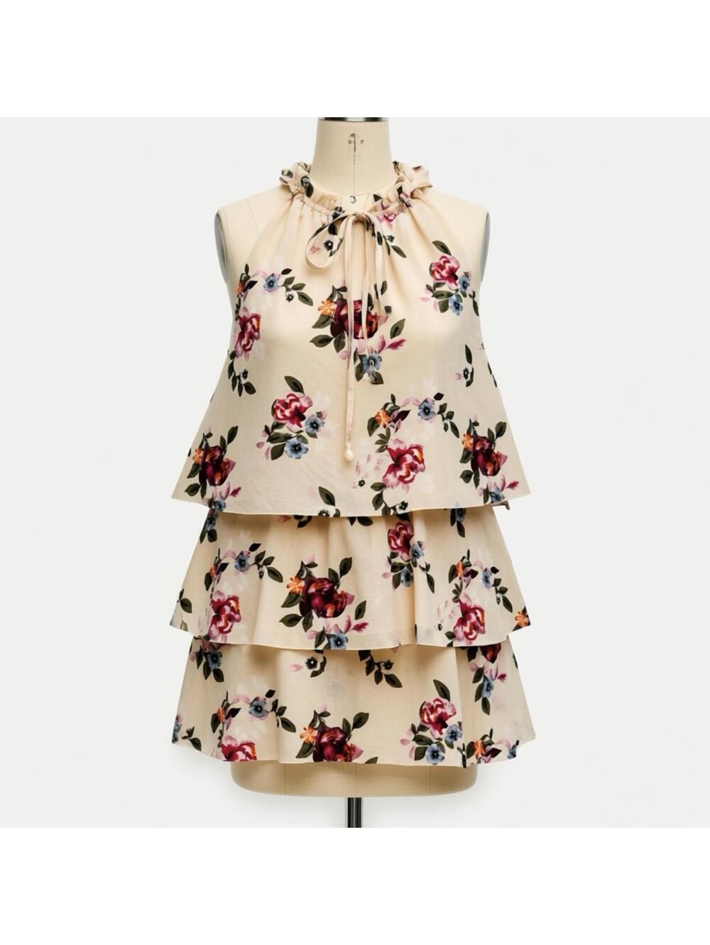 White House Black Market Floral Tiered Ruffle Dress Medium